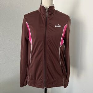 Vintage Y2K Women’s Puma Brown & Pink Puma Track Jacket - Size L